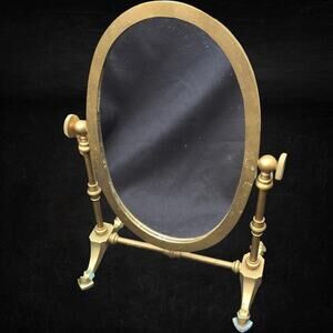 Vintage Brass Oval Tilting Tabletop Vanity Mirror – Hollywood Regency 13.75"
